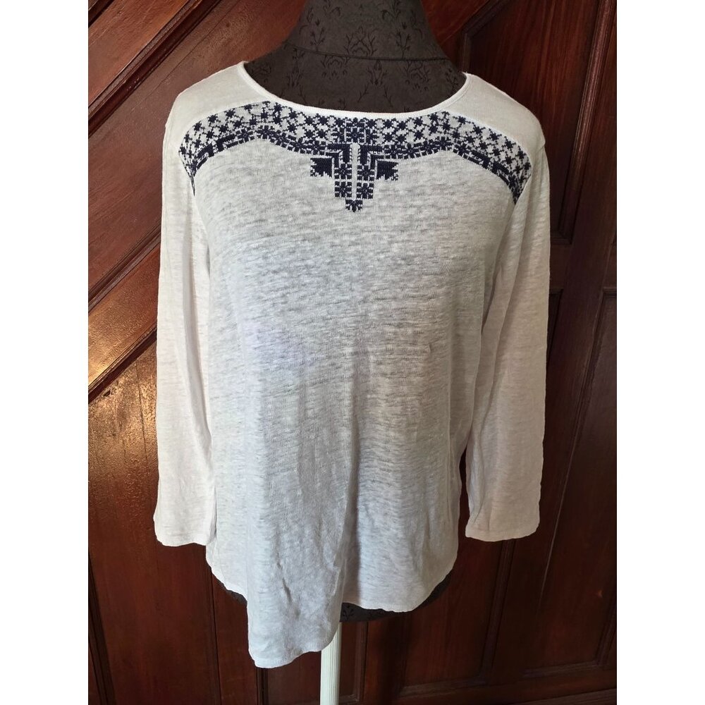 Garnet Hill Embroidered White Linen Top Size S
